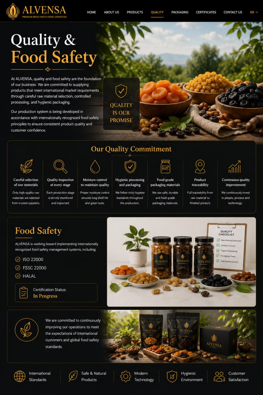 ALVENSA quality and food safety commitments